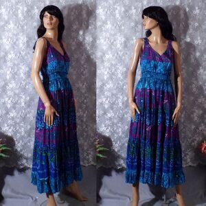 Vintage Y2K Dress 2000s Boho Hippie Retro Maxi Long Phool Sundress Size Medium